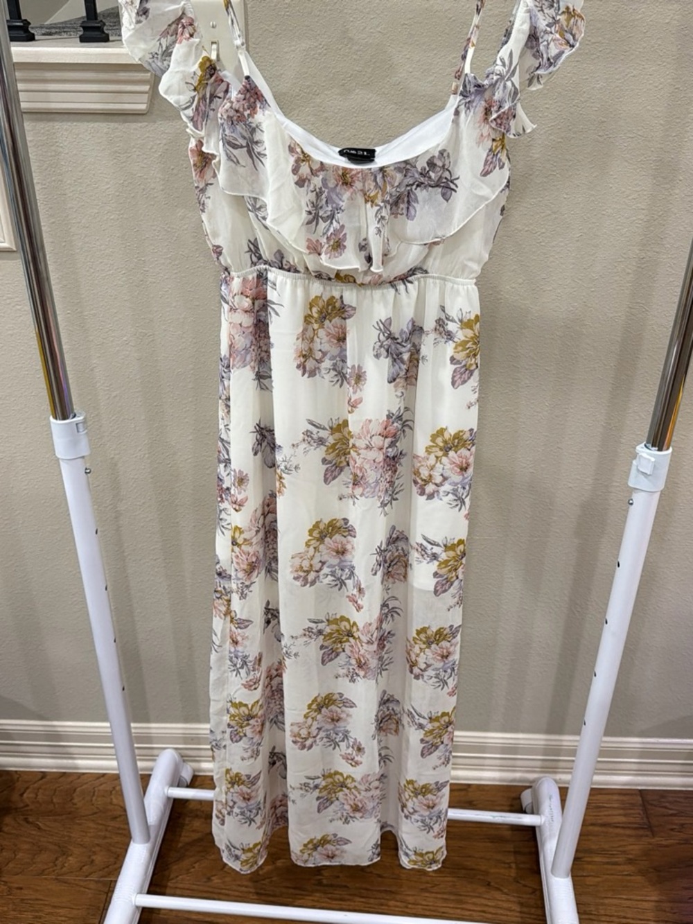Rue21 White Floral Ruffle Maxi Dress